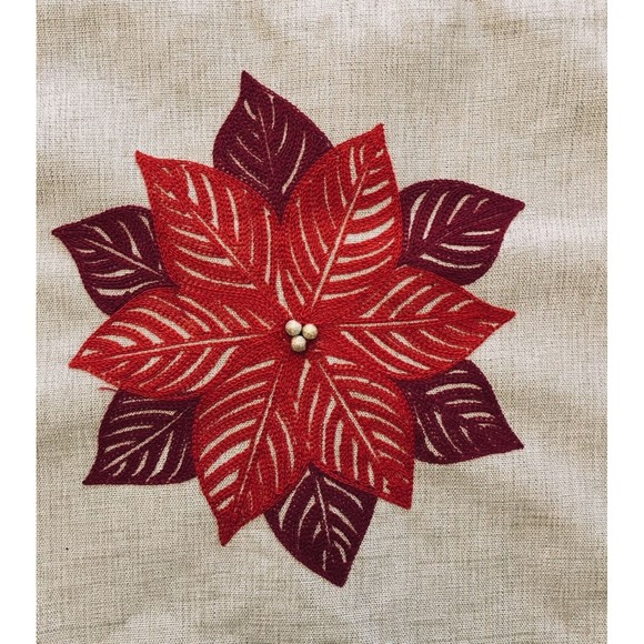 Metallic Gold Sparkly Red Holiday Christmas Poinsettia Table Runner Decor 71x14 - Picture 4 of 8